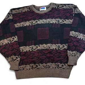 Vintage knitted geometric grandpa grunge multicolor sweater size XL